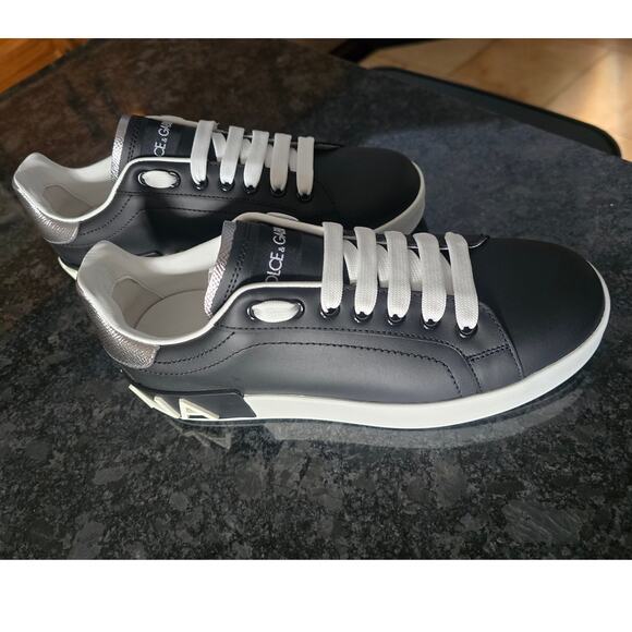 NWT Dolce&Gabbana Portofino Black Leather Sneakers - Size 37.5 EU - Picture 2 of 10
